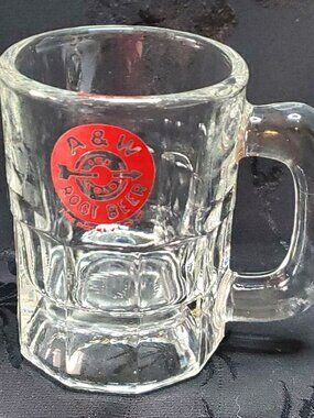 A&W Mug Small Mini Baby Glass Clear Red Vintage 3.25" Root Beer Arrow Bullseye